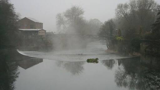 The River Derwent from Milford Bridge Looking downstream and south. Here the river passes over two beautiful "V" shaped weirs.