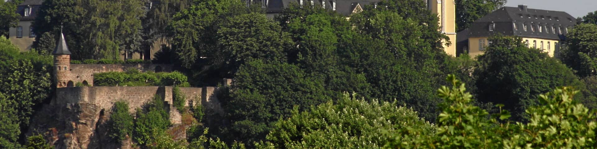 Siegburg, Germany. Michaelsberg abby, exterior view from South-East.