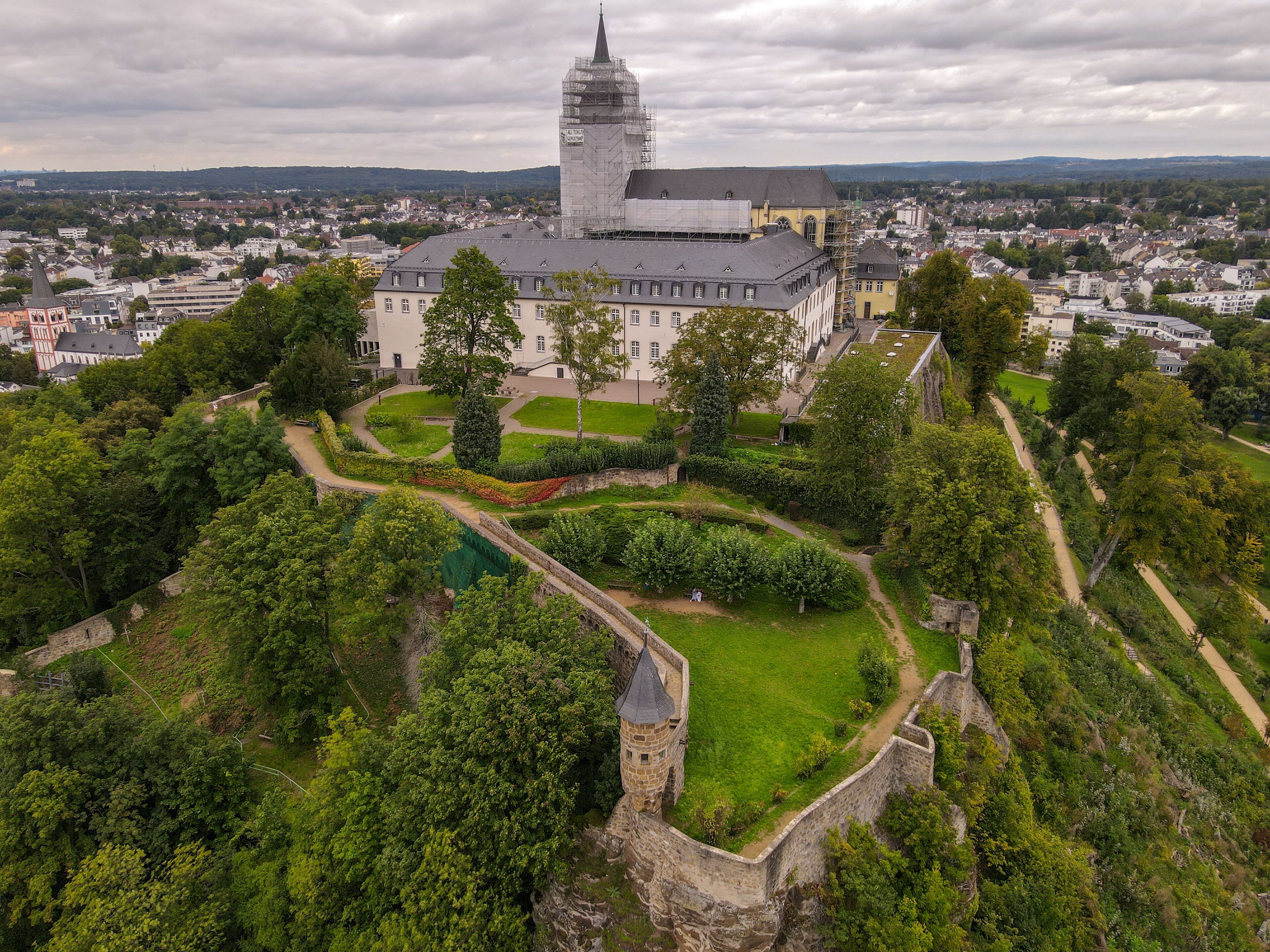 Drone view at the abbey of Siegburg in Germany