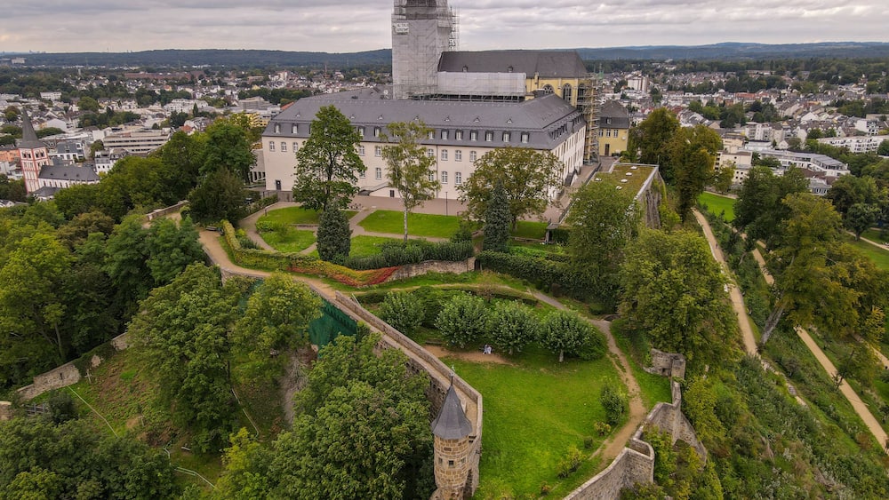 Drone view at the abbey of Siegburg in Germany