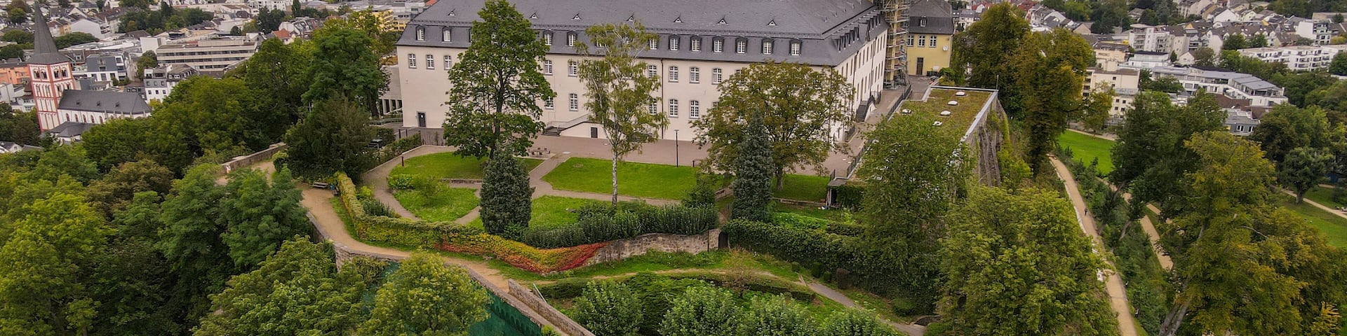 Drone view at the abbey of Siegburg in Germany