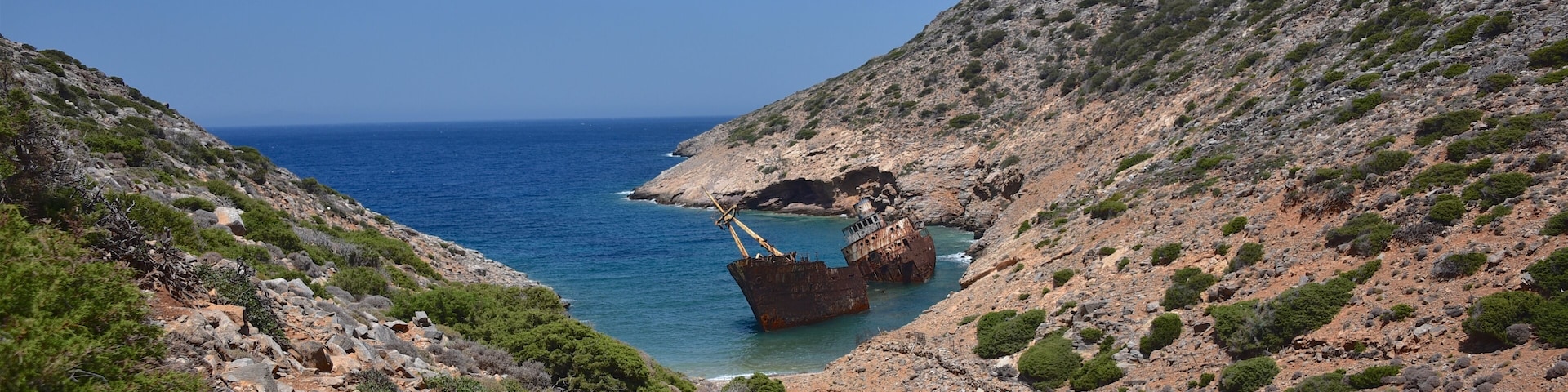 The famous Olympia shipwreck lies in the southwestern coast of the Greek island, near Kalotaritissa beach. The shipwreck has been featured in many documentaries and travel shows, as well as in Luc Besson’s feature film “The Big Blue” starring Jean Reno, which was filmed in various locations around Amorgos.
