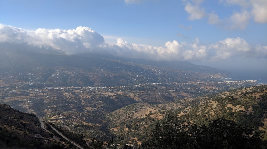 View from the sky: after a *thrilling* (read- scary) drive up into the clouds, we arrived at Monastery Panachrantou. #culture Andros Island, Greece August 2018.