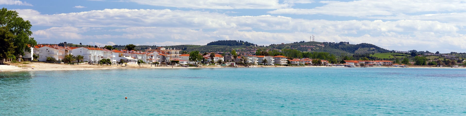 View of Skala Fourkas beach, Chalkidiki, Greece.