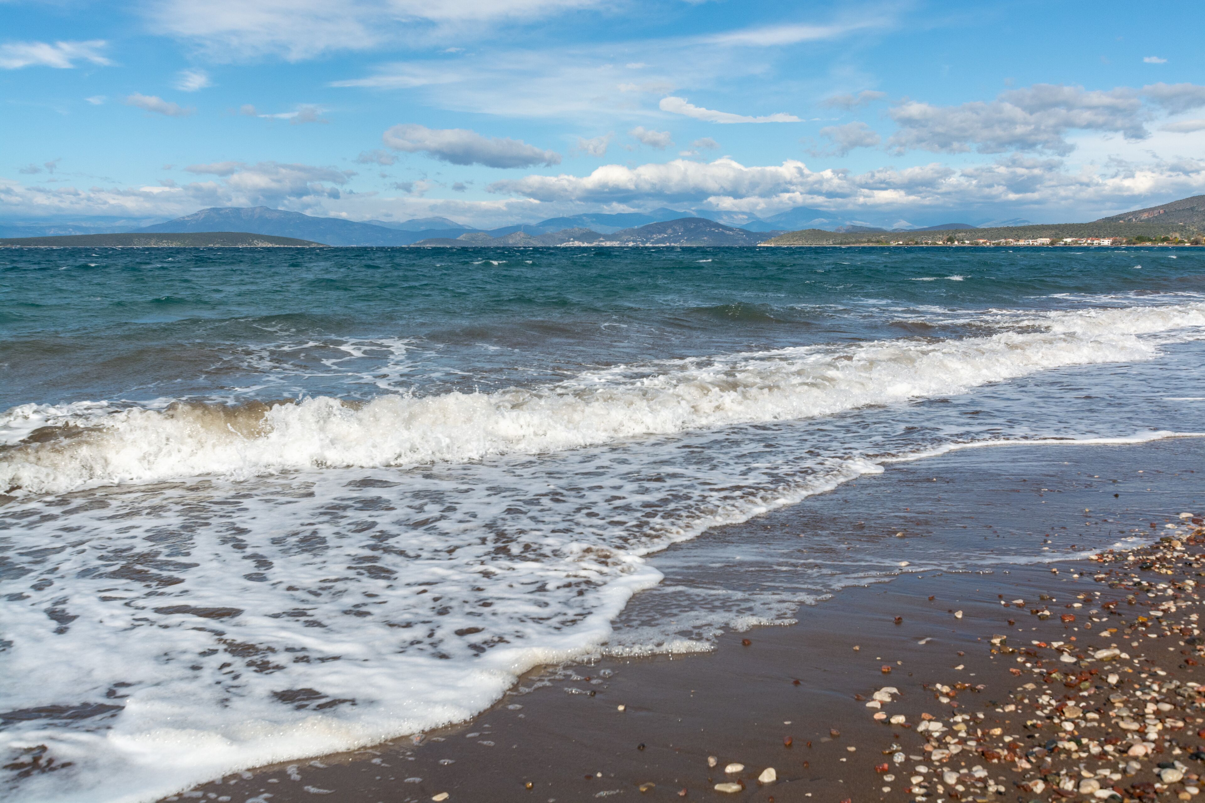Dramatic view on dark stormy sea on Peloponnese, Greece