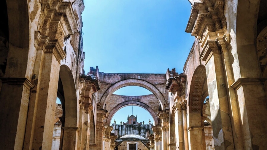 Panoramic inside the ruins of Antigua's Cathedral, one of the many buildings that collapsed after the earthquake that destroyed the city in 1773.