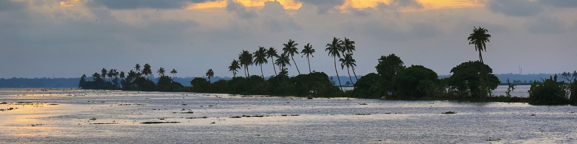 Backwaters in a Boathouse in Kumarakom, Kerala, India.