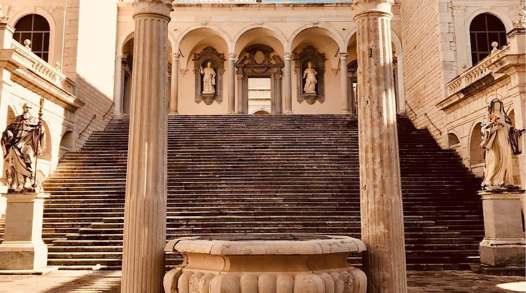 L’Abbazia di Montecassino is a beautiful abbey just a short taxi or bus ride from the town of Cassino. Founded by St. Benedict in 529 AD on the remains of a Roman heathen worship site. Beautiful views of the surrounding towns in Frosinone, Lazio and a ton of history. It was truly a serene experience.