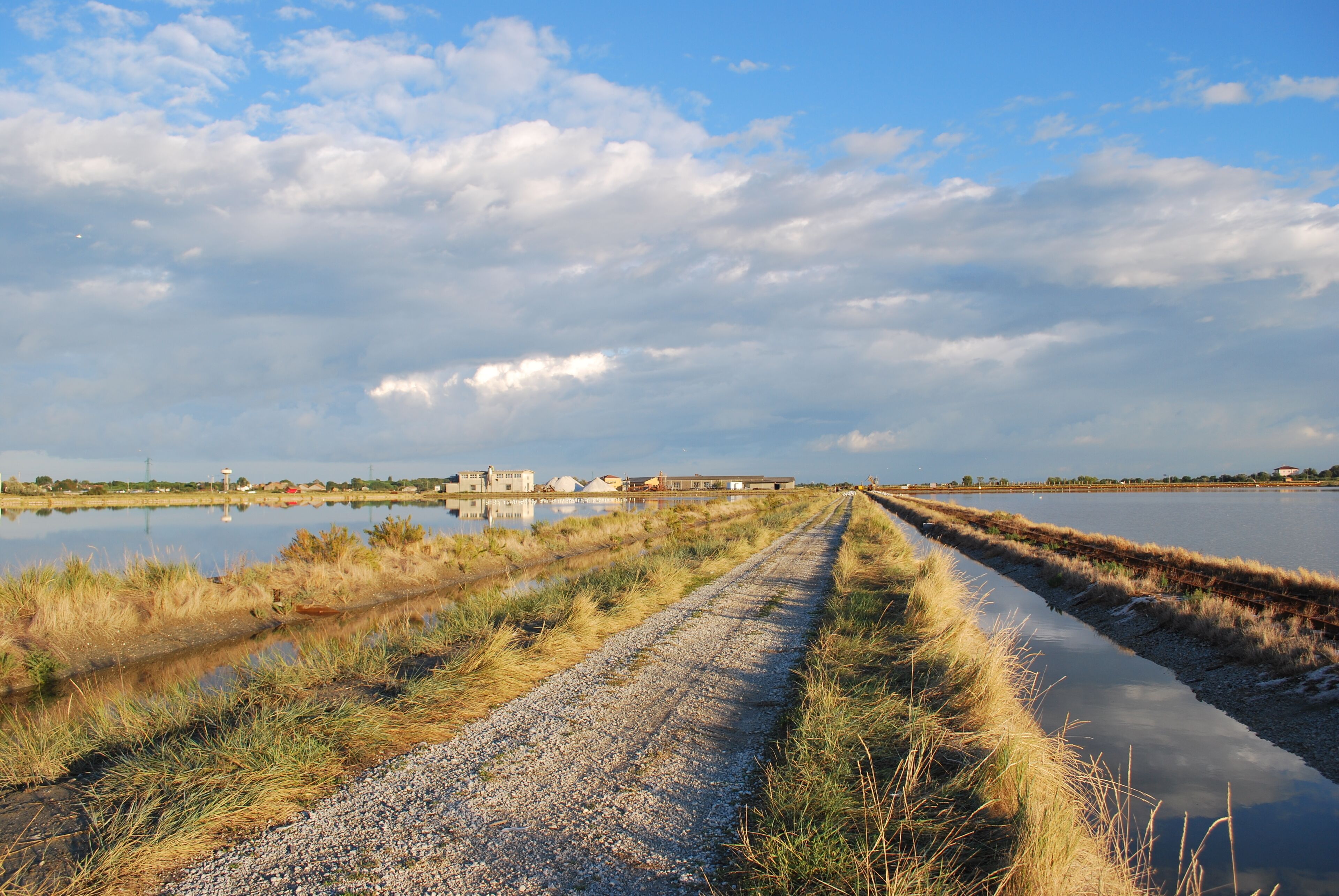 Country road, scenic saltern and water reflections, Cervia, Ravenna, Italy; Shutterstock ID 66896638; purchase_order: Comps; job: ; client: ; other: