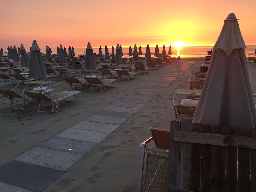 When you get up early in summer, you will get a great reward: a wonderful sunrise at the adriatic sea. Cervia, Italy.