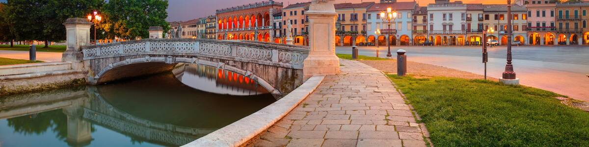 Padua. Panoramic cityscape image of Padua, Italy with Prato della Valle square during sunset.