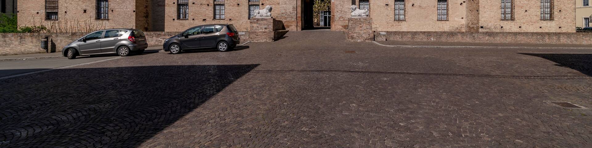 The facade of the medieval fortress Meli Lupi, Soragna, Parma, Italy