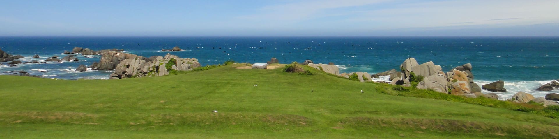 Tanesashi kaigan Coast. The coastline includes both sandy and rocky beaches, and grassy meadows scenic views. Hachinohe, Aomori, Japan