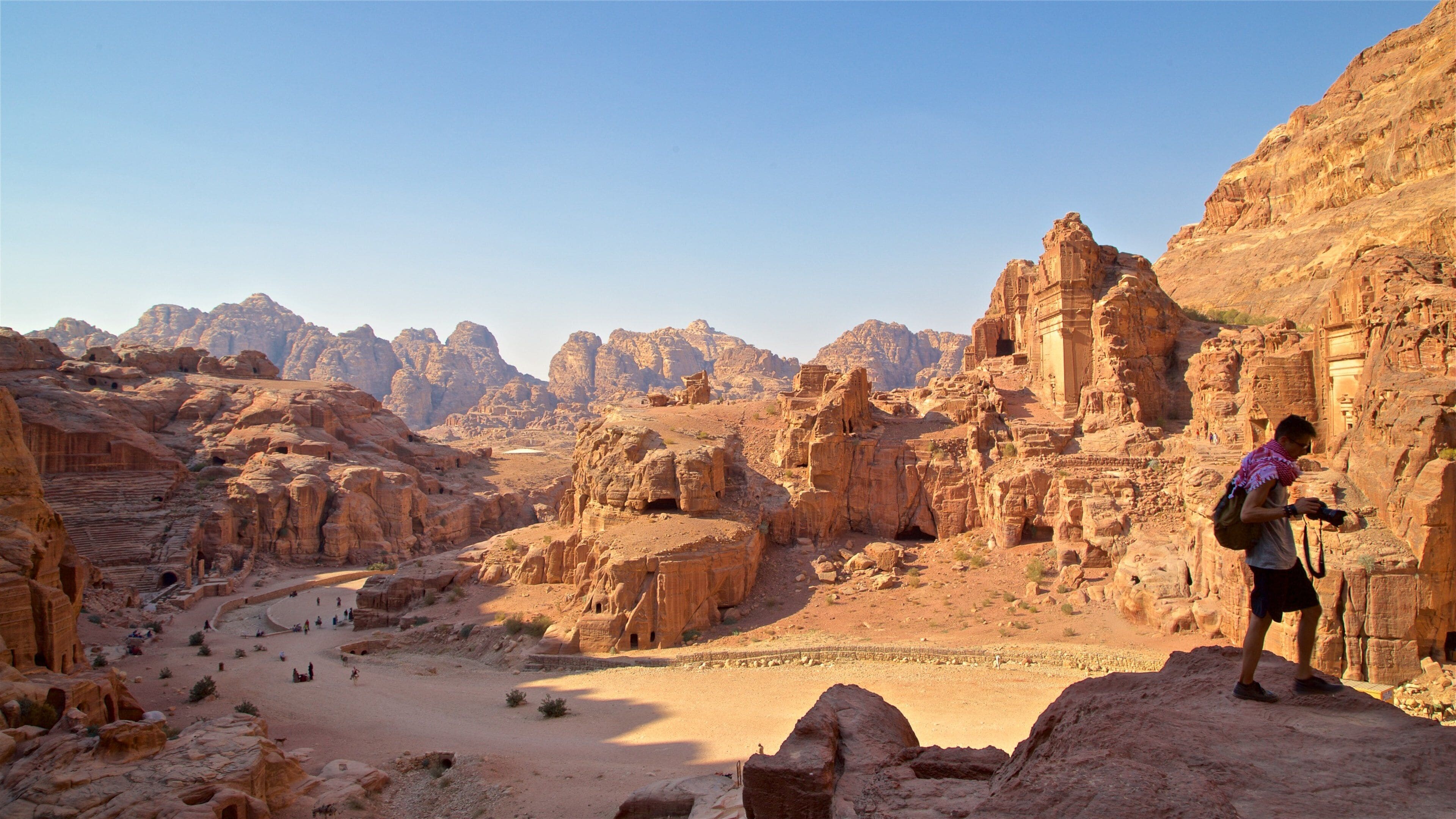 Petra featuring landscape views, a ruin and a gorge or canyon