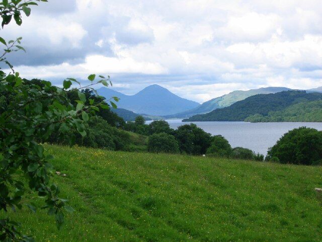 Loch Tay from Ardtalnaig. Ben More and Stobinnian, beyond the length of Loch Tay.