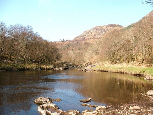 Still waters A quiet pool on the River Lyon in between two areas of rapids.