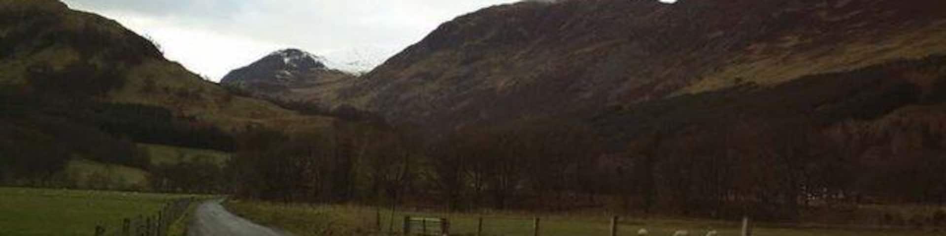 Fields in front of the East entrance to Glen Lyon.