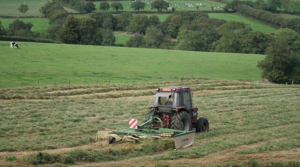 Oakford: turning hay at North Esworthy. Looking north-north-east