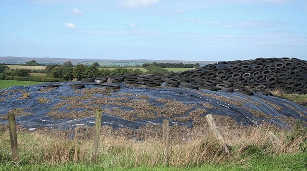 Oakford: by Swineham Farm. Looking north-north-west at the farm entrance with Exmoor on the horizon