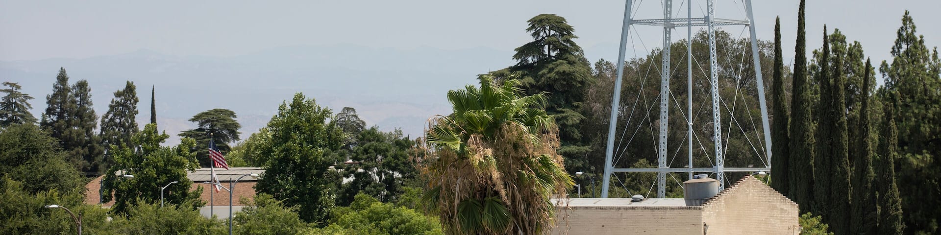 Afternoon sunny city view of the historic water tower of downtown Clovis, California, USA.
