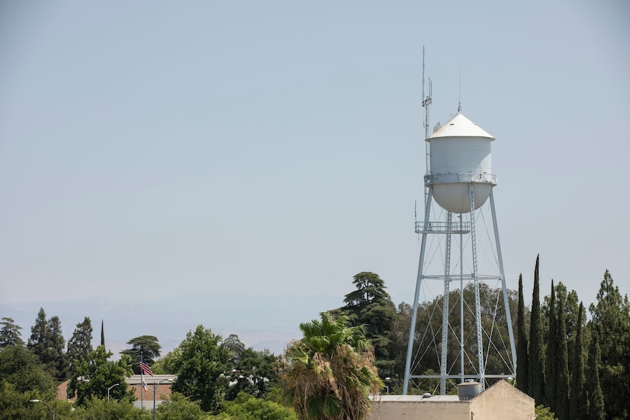 Afternoon sunny city view of the historic water tower of downtown Clovis, California, USA.