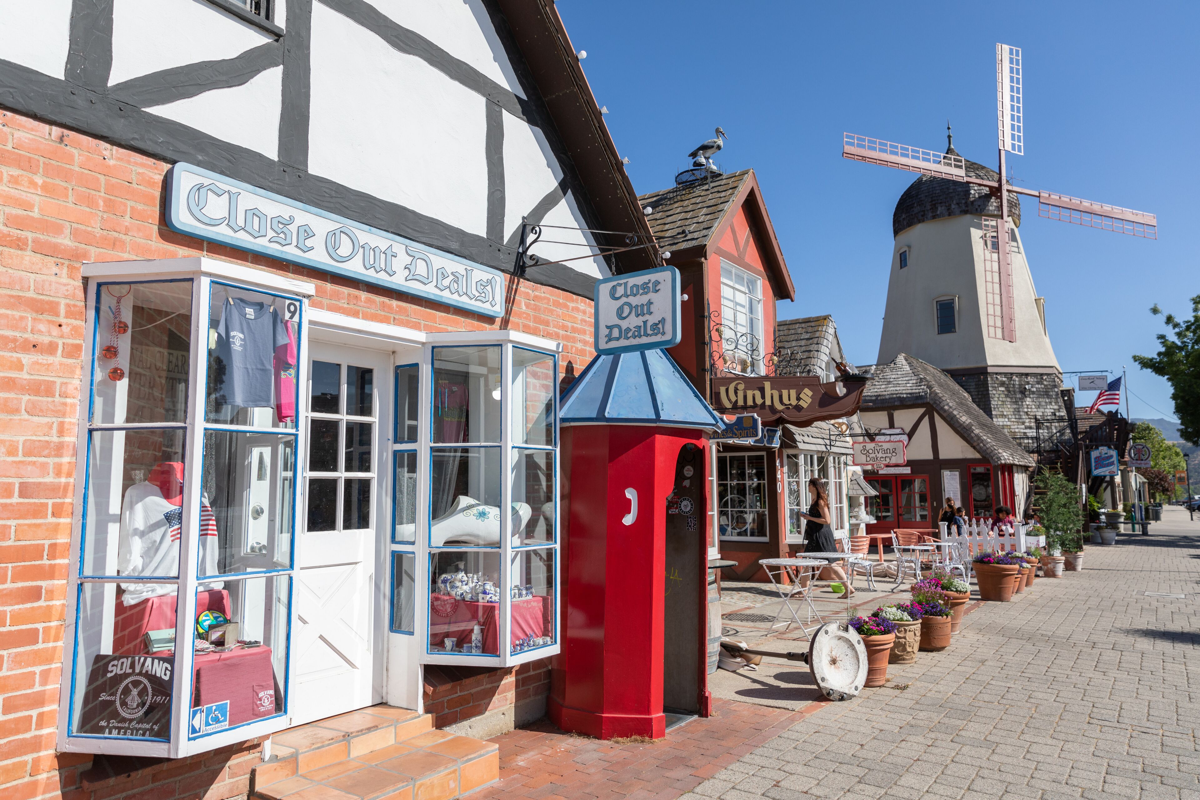 Streets and public buildings of Solvang which is a city in southern California's Santa Ynez Valley. It's known for its Danish-style architecture and many wineries.