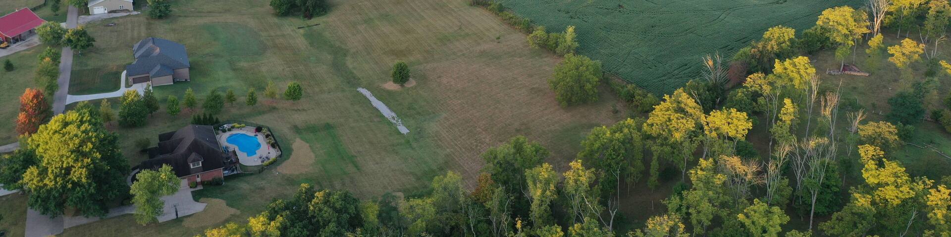 Aerial view of Farmland and Neighborhood in Rural Northern Kentucky