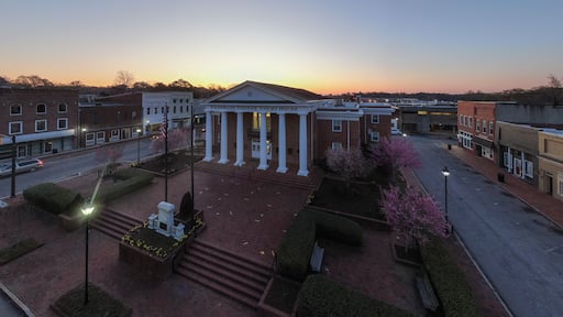 The Town of Louisburg North Carolina by Drone on a Sunny Day, Including Sunrise Images For Travel and Tourism