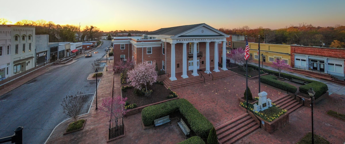 The Town of Louisburg North Carolina by Drone on a Sunny Day, Including Sunrise Images For Travel and Tourism