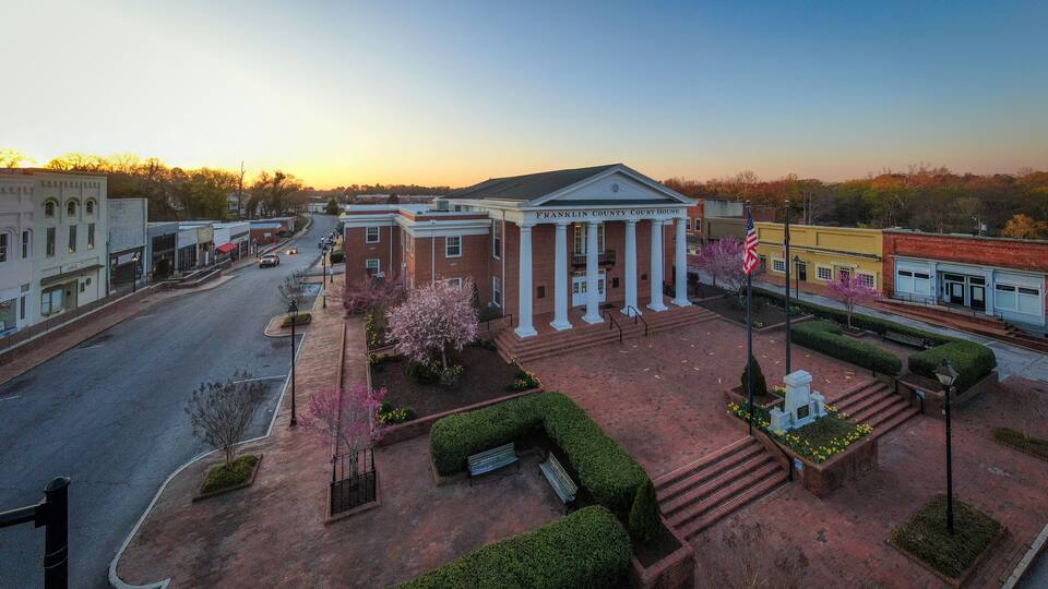 The Town of Louisburg North Carolina by Drone on a Sunny Day, Including Sunrise Images For Travel and Tourism