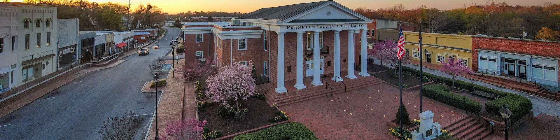 The Town of Louisburg North Carolina by Drone on a Sunny Day, Including Sunrise Images For Travel and Tourism