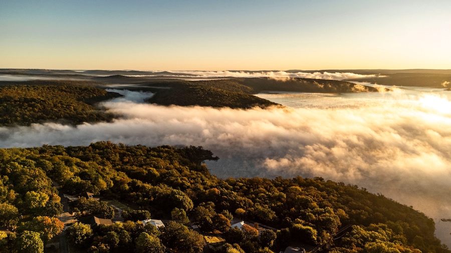 Fall foggy sunrise over Lake Tenkiller in Oklahoma
