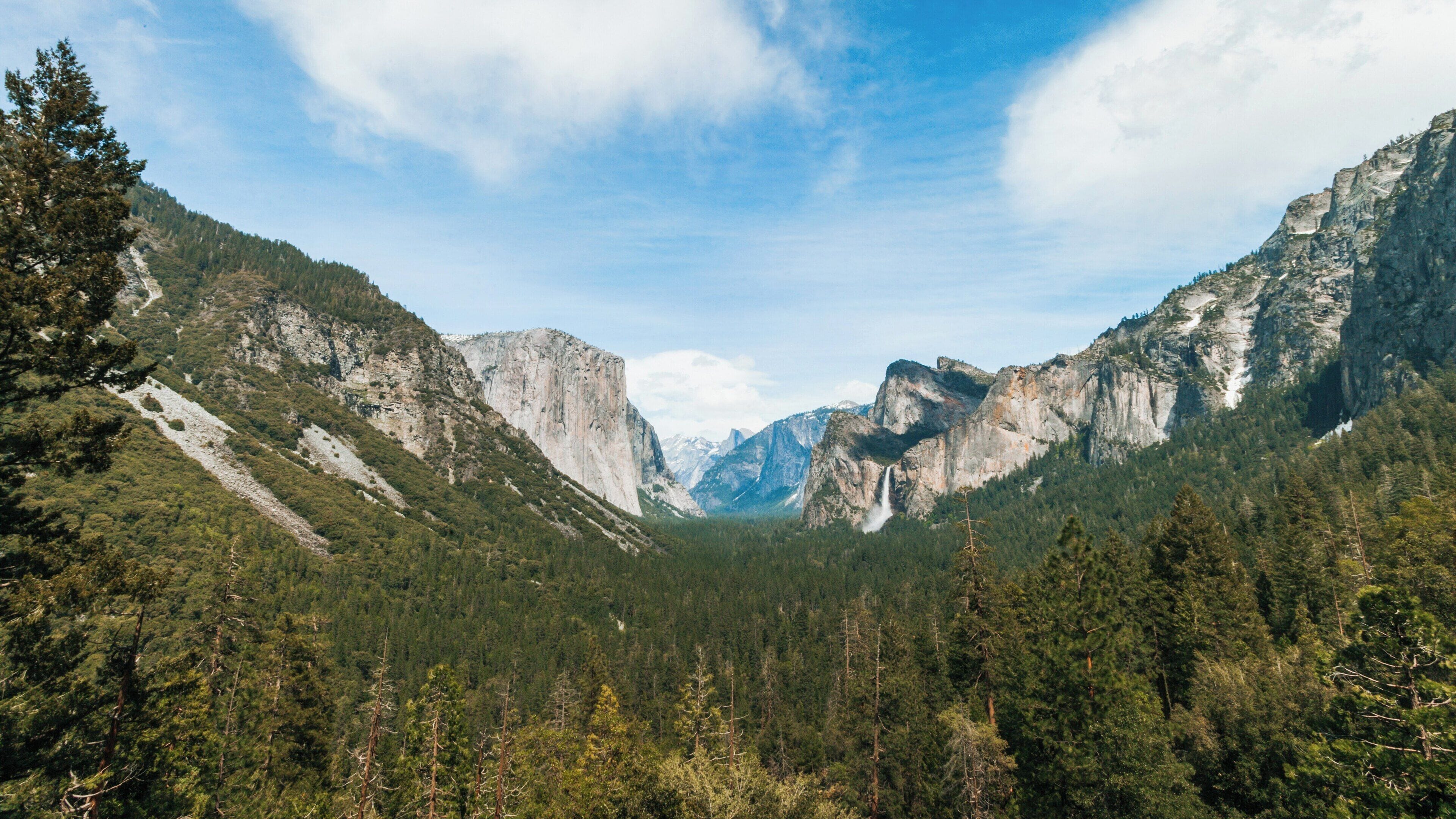 Stunning view of granite cliffs and lush valleys in Yosemite National Park during a clear day