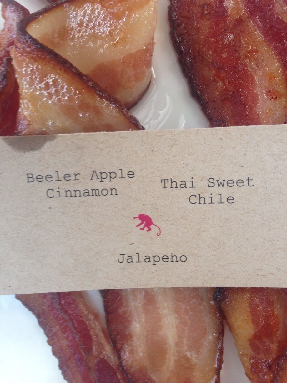 This might be the best bfast I've ever had.  Super creative and fresh. Here's the "bacon flight" I had along with green garlic, pea tendril and ginger butter omelette, fresh squeezed blood orange juice.  Killer outdoor seating in the center of the Palm Springs scene. 