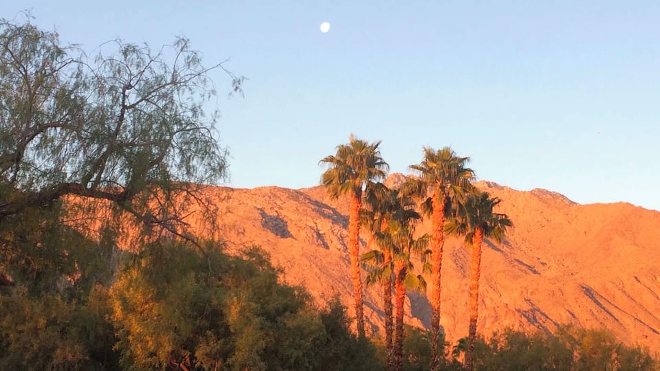 Glowing moonset over Mt. San Jacinto in Palm Springs. View from the hospital's campus