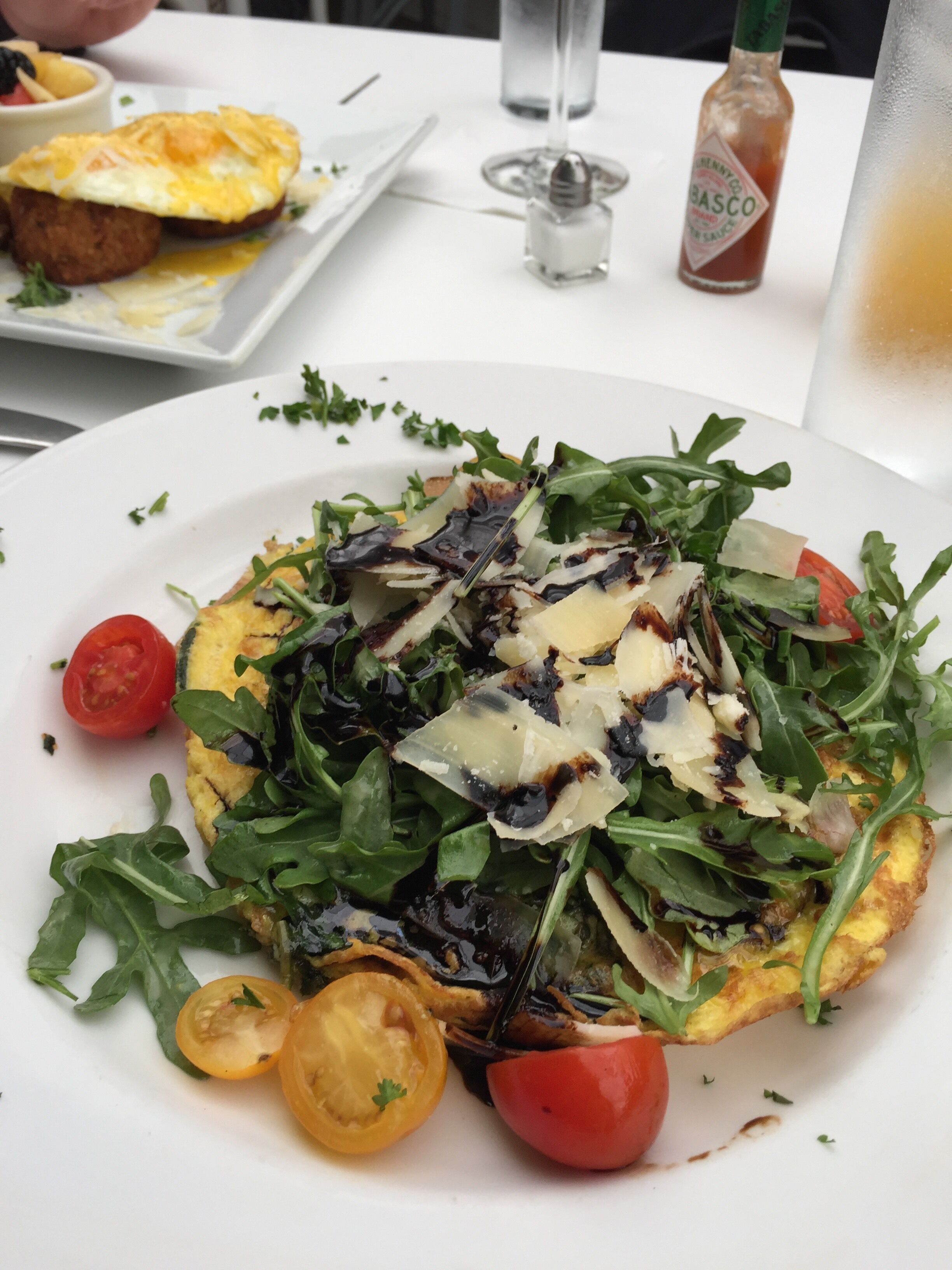 Healthy and decadent don’t usually go together, but they do at Jakes. This was a zucchini and yellow squash frittata topped with arugula, Parmesan, cherry tomatoes and balsamic vinegar reduction. #culture. #weekend getaways. #food&drink.