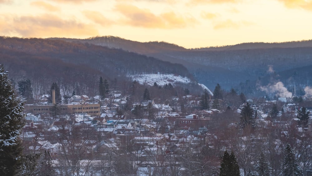 Bradford Pa small town USA during winter season landscape valley