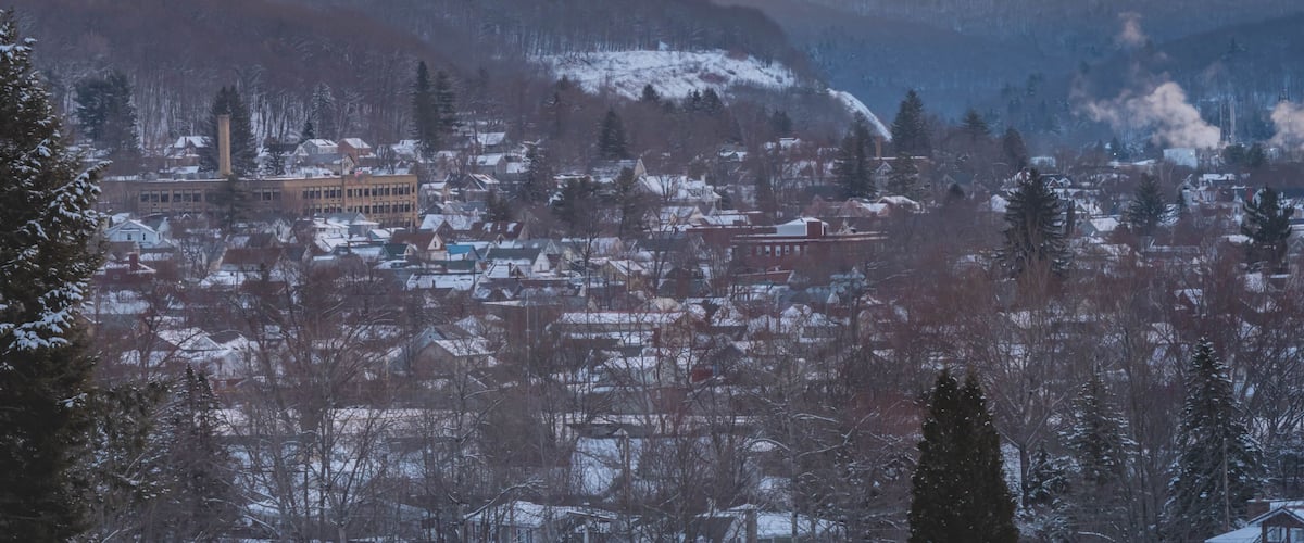 Bradford Pa small town USA during winter season landscape valley