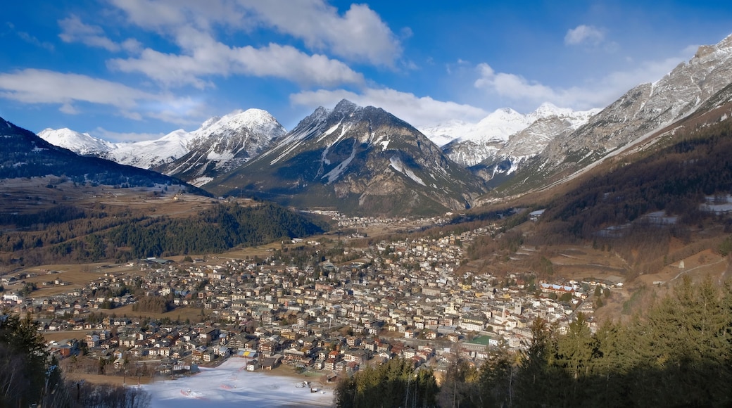 BORMIO, ITALY, January 2019: panoramic view from the mountain.