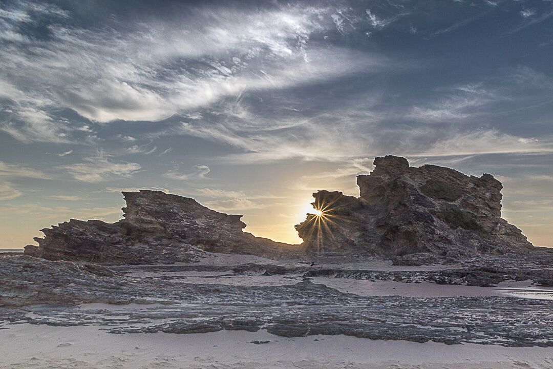 Early morning starburst through a gap in Wellington Rock. Unlike many other seascapes this one is readily accessible from the V-Wall Breakwater walk.