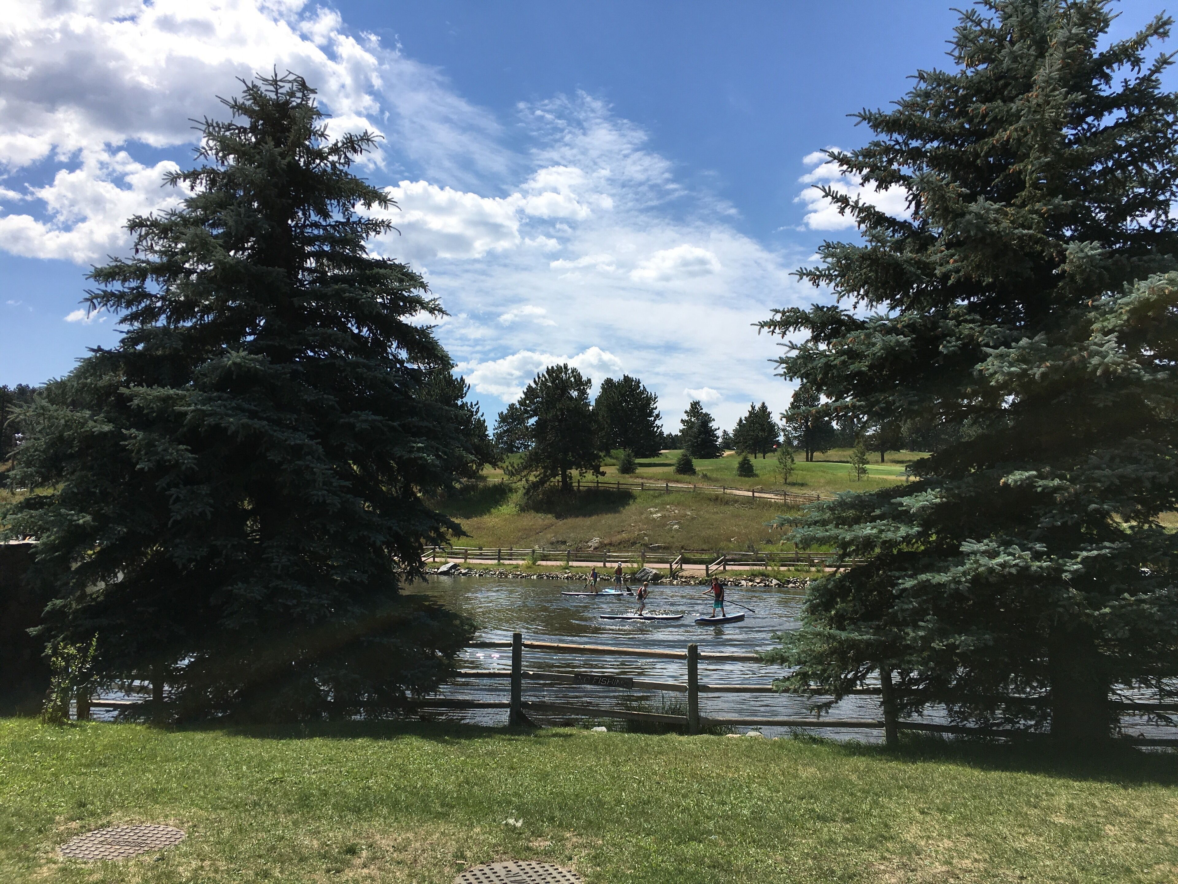 Evergreen Lake means dogs swimming, kids paddle boarding, ducks gliding along...