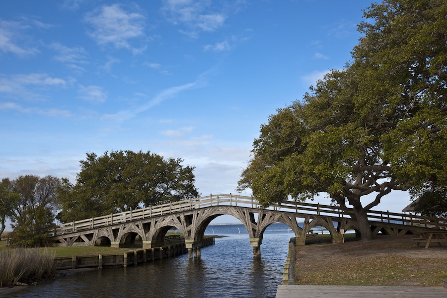 The footbridge in Corolla, North Carolina is on the national register of historic places.