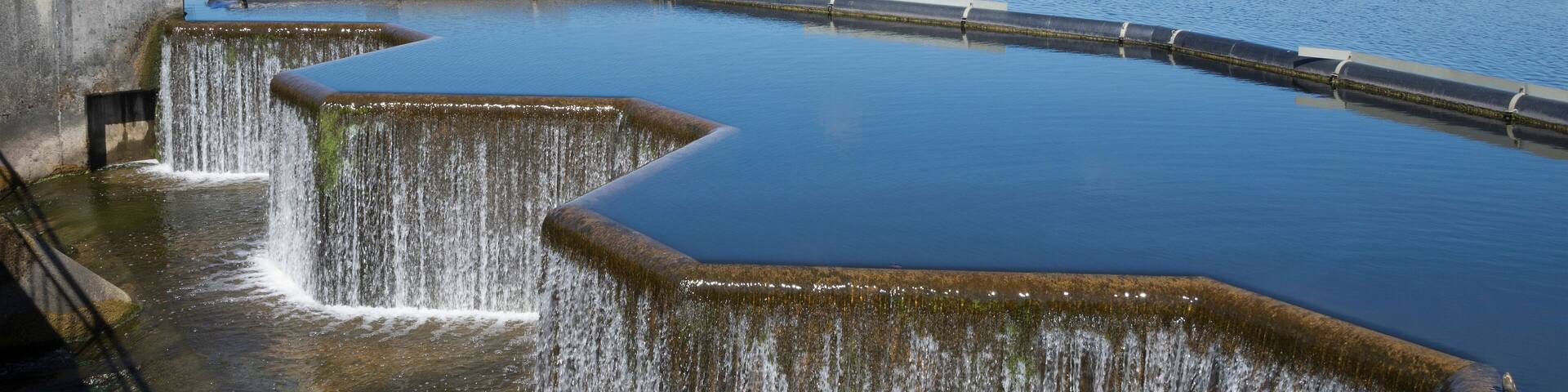 Waterfall at the manmade lake at Strathclyde Park, Lanarkshire, Scotland