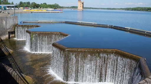 Waterfall at the manmade lake at Strathclyde Park, Lanarkshire, Scotland