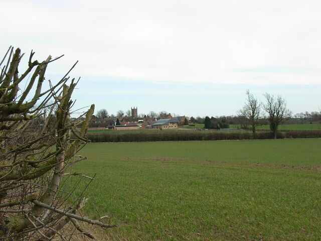 Frolesworth view A view of Frolesworth from the Sharnford road. The photograph was taken from just inside the top left hand corner of this square. The hedge at the left hand side of the image is the boundary of the field and the road.