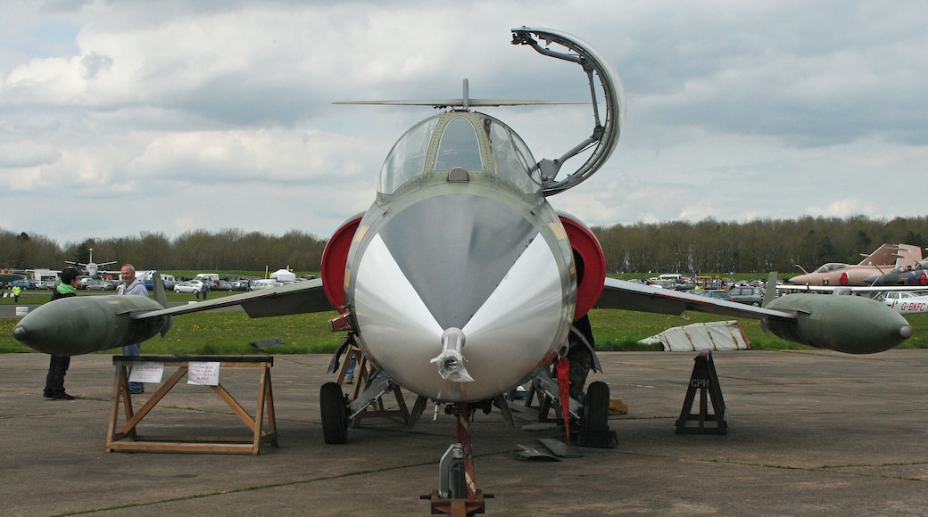 Quite literally the 'pointy' end!! Still with trestles under both wings as these had only been re-hung earlier in the day. Previous identities with the West German AF are 'KE+413' and 'DD+105'. msn 683-7113. Seen during the 2012 Cold War Jets Day. Bruntingthorpe. 06-5-2012