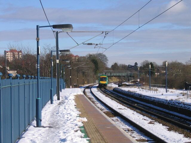 Northfield Station in the Snow The through train is on its way to New Street Station .