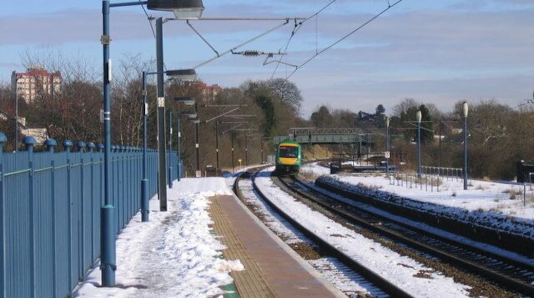Northfield Station in the Snow The through train is on its way to New Street Station .