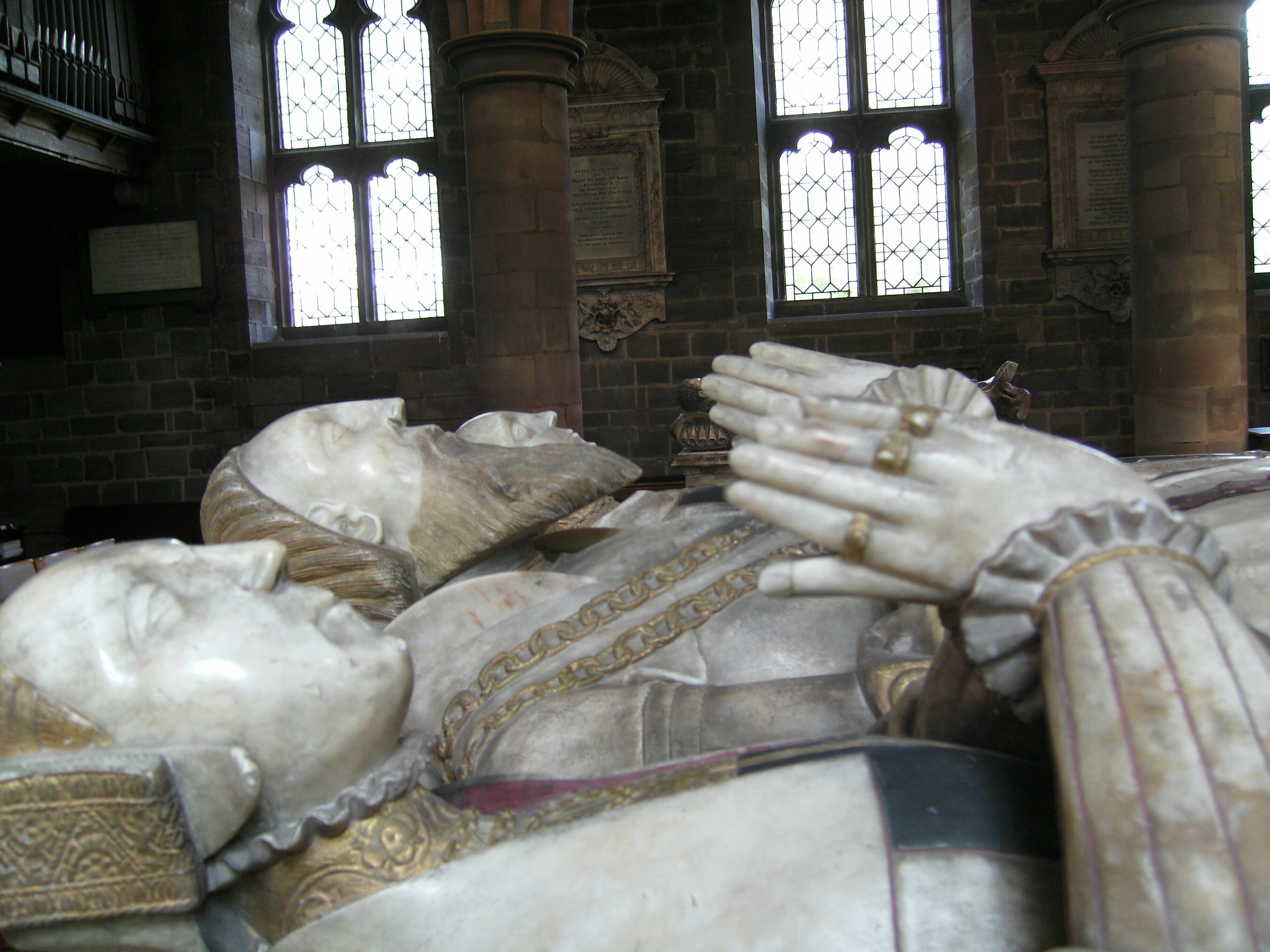 St. Michael and All Angels parish church, Penkridge, Staffordshire: tomb of Sir Edward Littleton (died 1558) and his wives, Helen Swynnerton and Isabel Wood. Attributed to the Royley workshop in Burton on Trent.