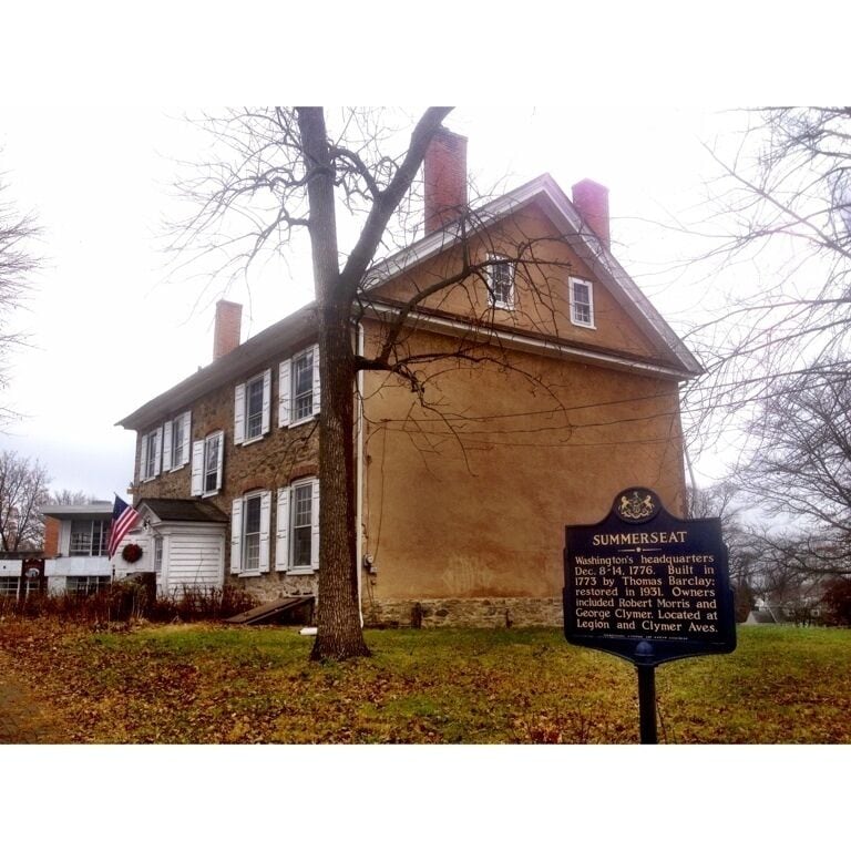 Summerseat came from humble beginnings, much like its builder, Adam Hoops.  However, Hoops' daughter would marry Thomas Barclay, who would become the first US consul to a foreign nation after the first suggested consul boarded a ship set for France and was never heard from again.  The Barclays sold the house to Robert Morris who was in the process of financing the American Revolution before he sold the property to George Clymer, a fellow patriot who signed both the Declaration of Independence and the United States Constitution.  Robert Morris did both of those things as well, and it remains, to this day, the only house in the universe that was owned by two signers of both the declaration and the constitution, as well as the Morrisville Historical Society.  According to the plaque, Hoops was so humble that he doesn't even get credit for building the sucker, nor for supplying the british forces during the French and Indian war.   December 8-14, 1776, the house would host general George Washington, a week and a half before he would assail Trenton, NJ, on the way to turning the tide in that war, and securing America's place as the world's newest country, at least for a little while.  #lovemytown